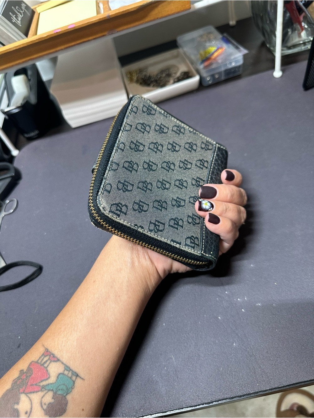 Dooney & Bourke Gray and Black DB Logo Zip Around Wallet - Picture 3 of 9